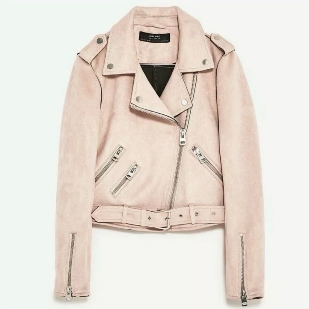 Zara Light Pink Suede Biker Jacket